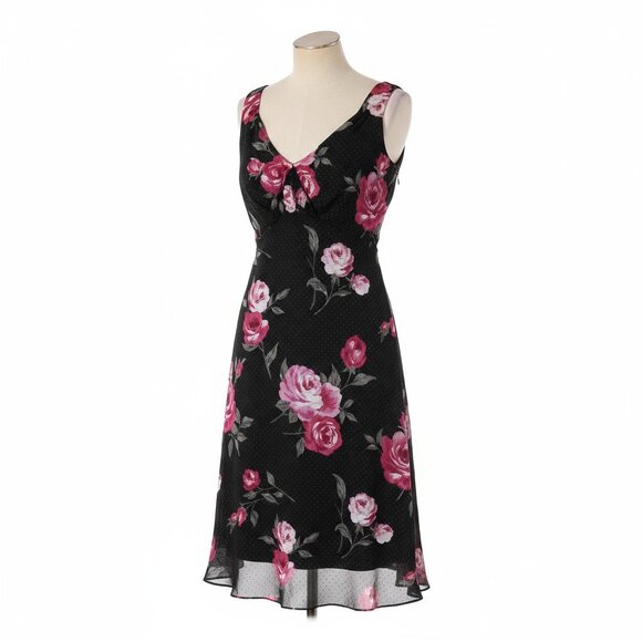 Nine & Company Black Floral Midi Dress – Size 6 - Picture 1 of 6